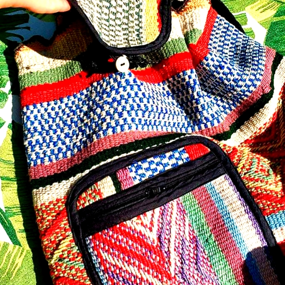 Vintage Boho Bohemian Woven Multi Color Hippie Backpack